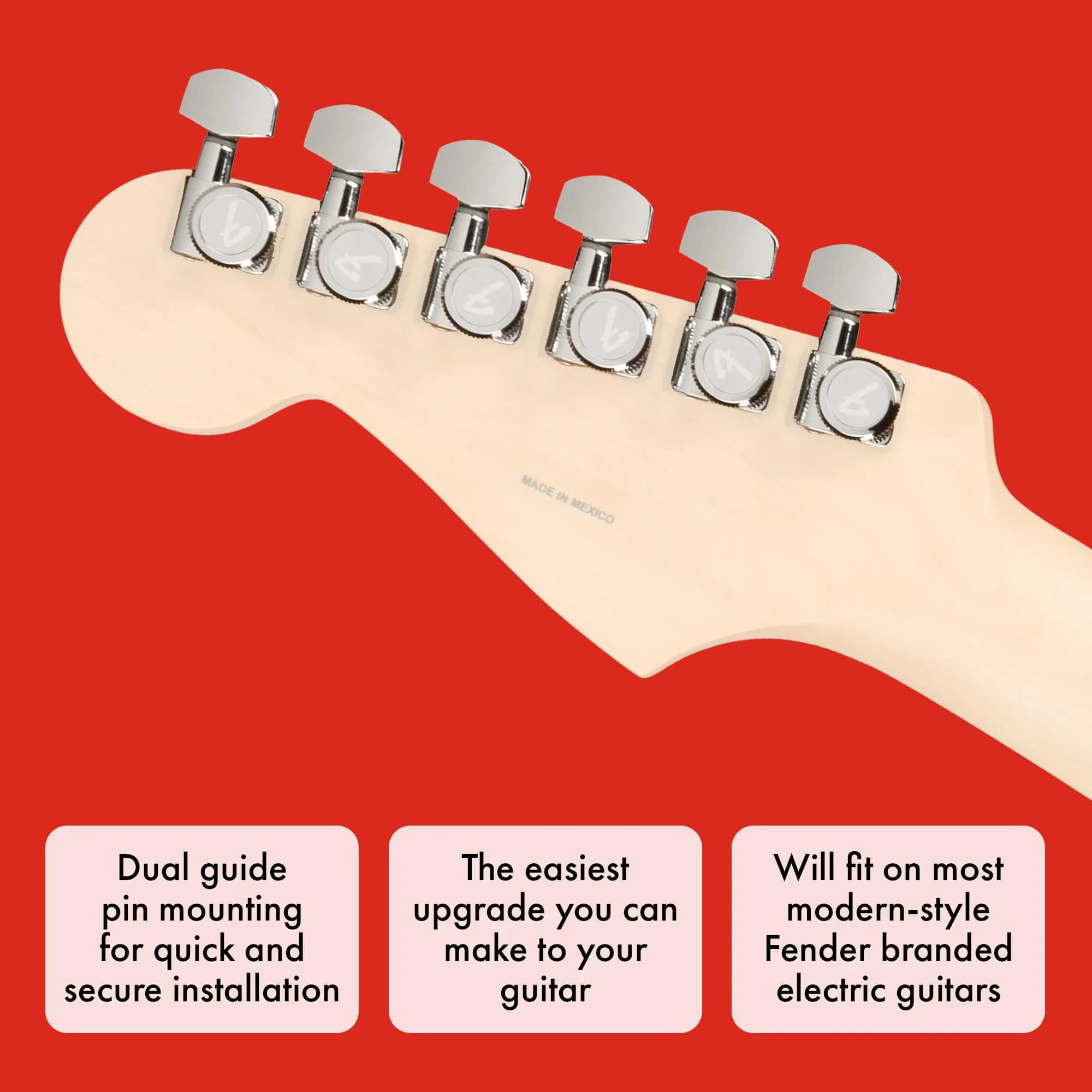 Fender Locking Tuners for Right-Handed Electric Guitar, Stratocaster & Telecaster, Polished Chrome, Set of 6 | 18:1 Gear Ratio - view 4
