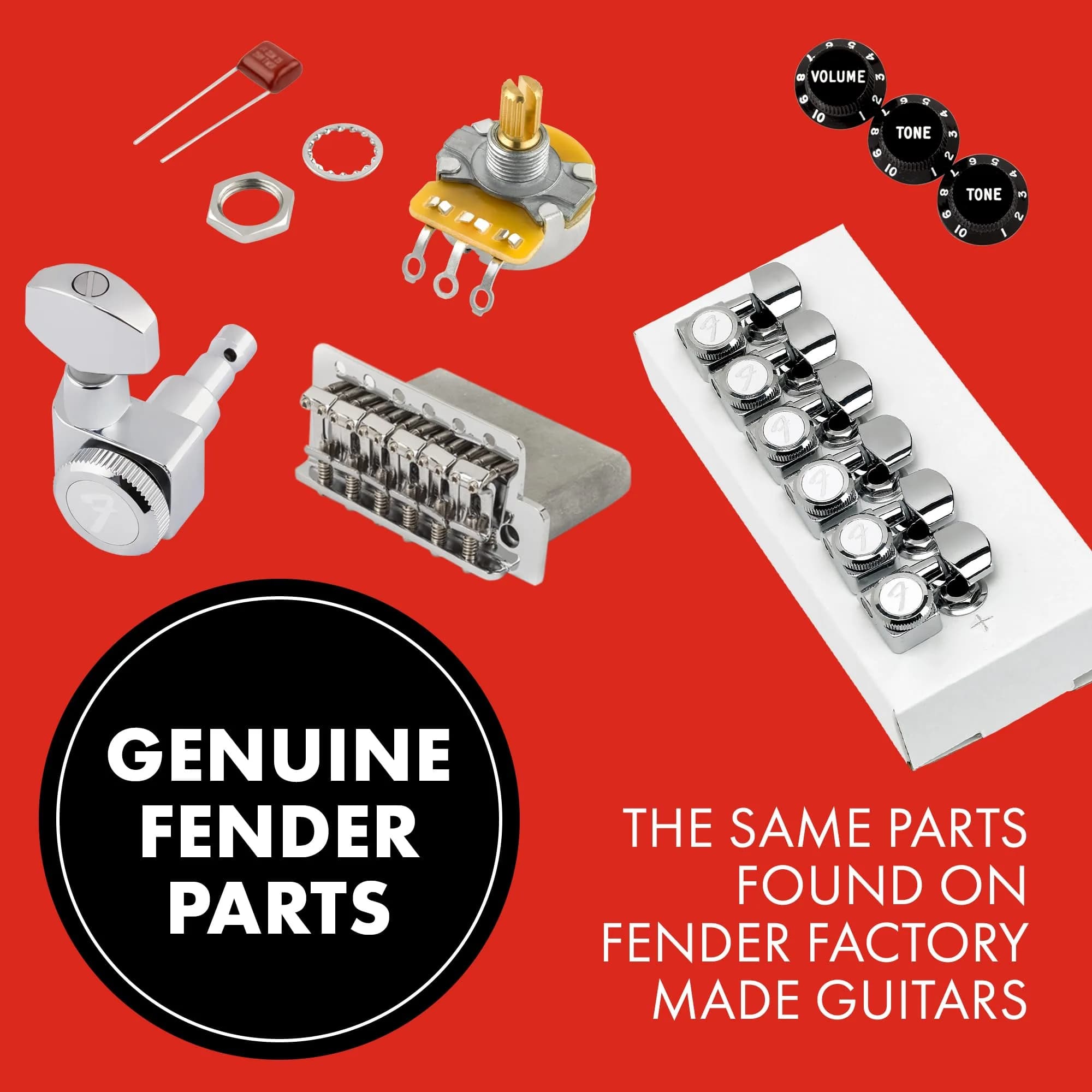 Fender Locking Tuners for Right-Handed Electric Guitar, Stratocaster & Telecaster, Polished Chrome, Set of 6 | 18:1 Gear Ratio - view 6