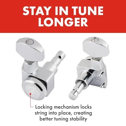 Fender Locking Tuners for Right-Handed Electric Guitar, Stratocaster & Telecaster, Polished Chrome, Set of 6 | 18:1 Gear Ratio thumbnail 2