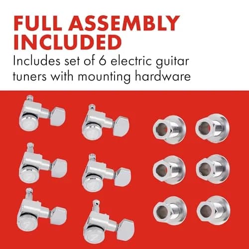 Fender Locking Tuners for Right-Handed Electric Guitar, Stratocaster & Telecaster, Polished Chrome, Set of 6 | 18:1 Gear Ratio thumbnail 3
