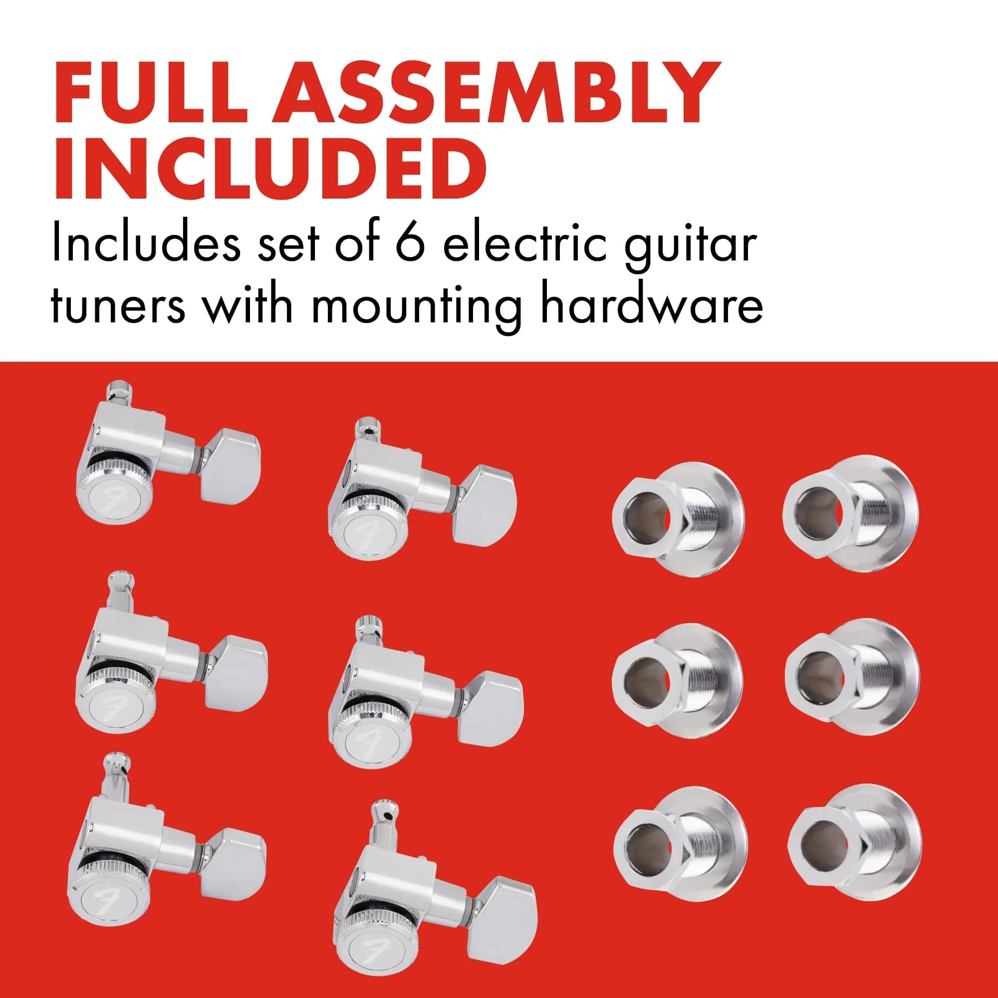 Fender Locking Tuners for Right-Handed Electric Guitar, Stratocaster & Telecaster, Polished Chrome, Set of 6 | 18:1 Gear Ratio - view 3