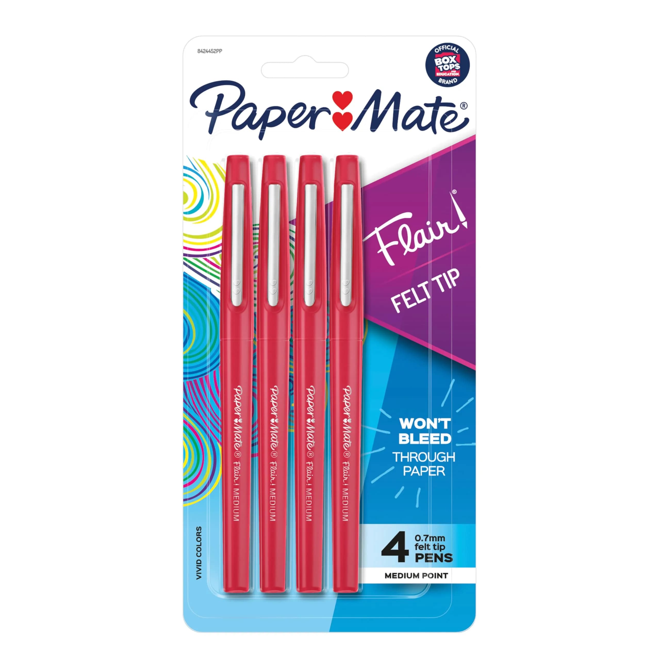 Paper Mate Flair Felt Tip Pens, Medium Point (0.7mm), Red, 4 Count | Bold Lines for Expressive Writing — Red