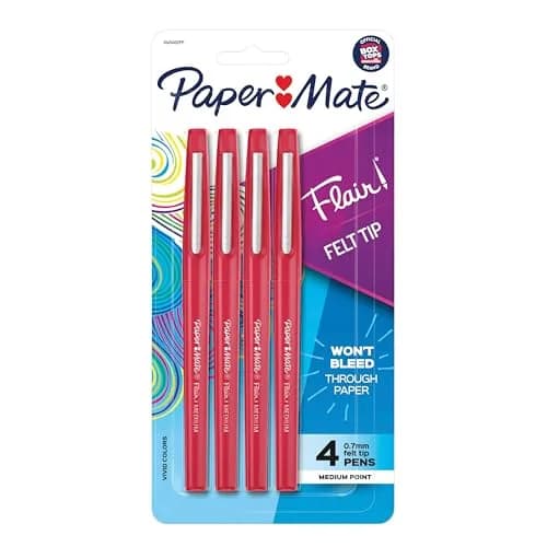 Paper Mate Flair Felt Tip Pens, Medium Point (0.7mm), Red, 4 Count | Bold Lines for Expressive Writing thumbnail 1