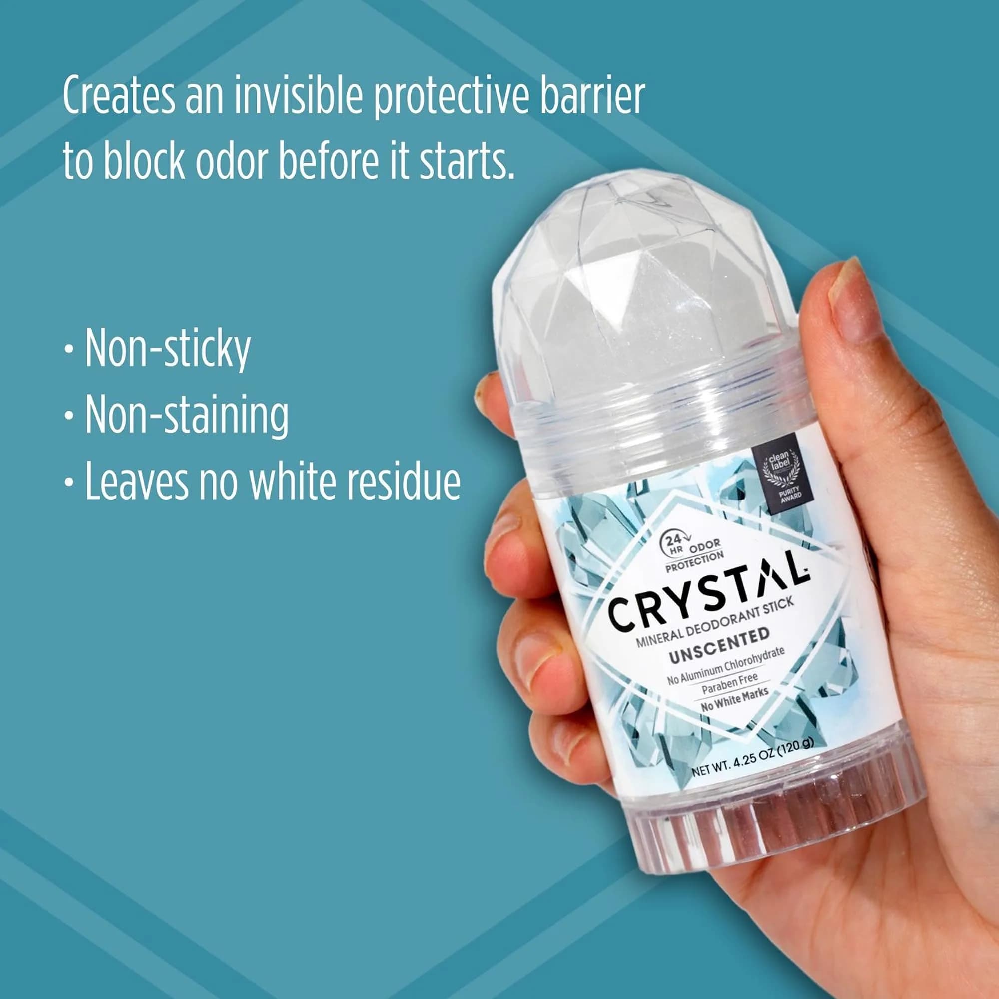 Crystal Essence Unscented Deodorant Stick 120.5g (4.25 oz) | Natural Mineral Odor Protection - view 3