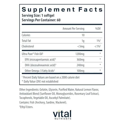 Vital Nutrients Ultra Pure Fish Oil 700 | Omega-3 EPA & DHA, Lemon Flavor, 60 Softgels thumbnail 2