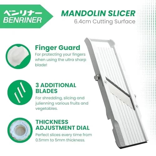 Benriner Japanese Mandolin Vegetable Slicer | Ultra-Sharp Steel Blades, Adjustable Thickness, 31.5cm thumbnail 6