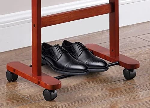 Proman Products Deluxe Suit Valet Stand VL16204 with Top Tray, Slide Out Tray, Contour Hanger, Trouser Bar, Tie & Belt Hooks and Shoe Rack, 17" W x 13" D x 41" H, Dark Cherry | Solid Wood thumbnail 5