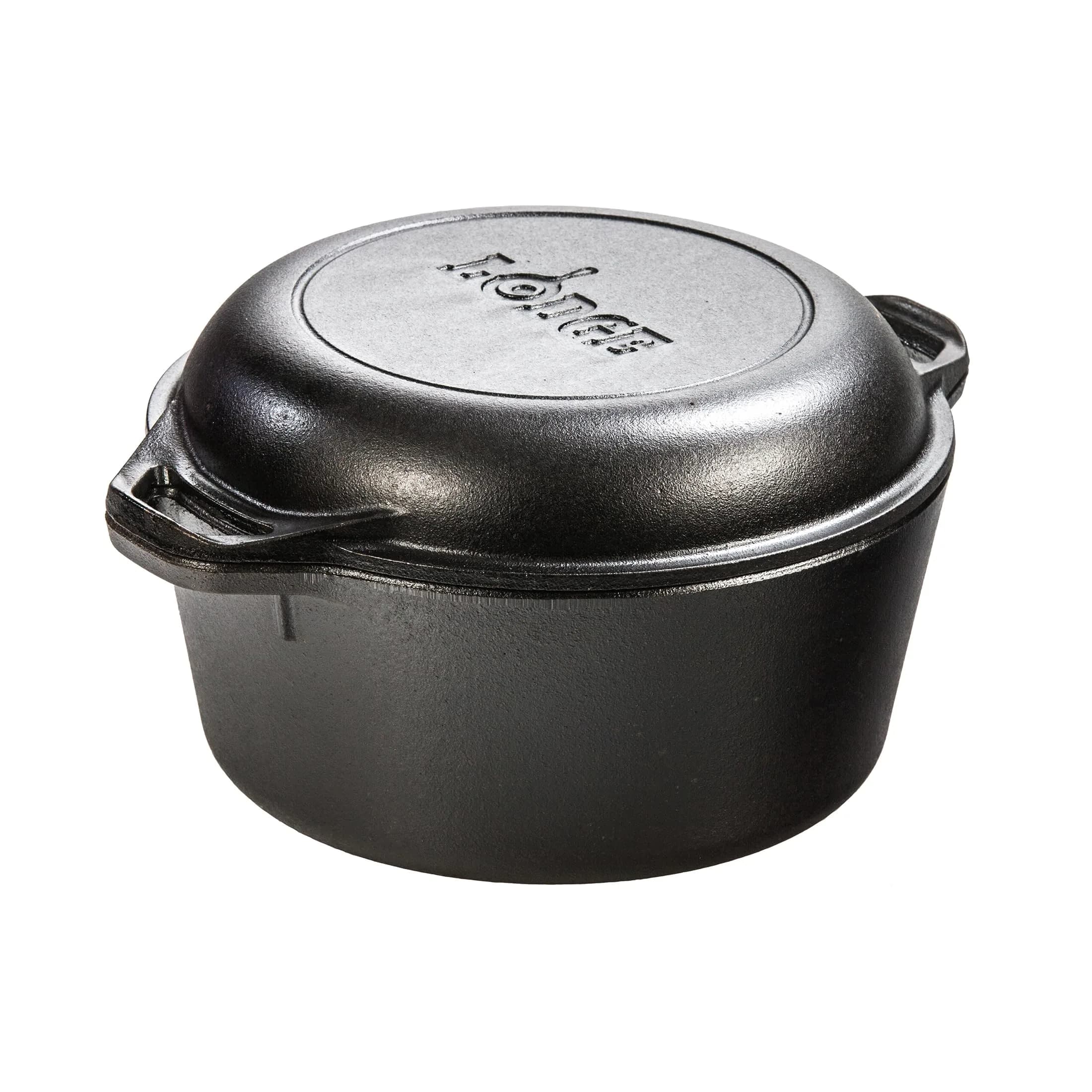 Lodge Cast Iron Double Dutch Oven with Skillet Lid, 5 Quart (4.73 L) | USA-Sourced Heavy-Duty Cookware