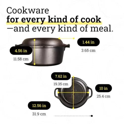 Lodge Cast Iron Double Dutch Oven with Skillet Lid, 5 Quart (4.73 L) | USA-Sourced Heavy-Duty Cookware thumbnail 5