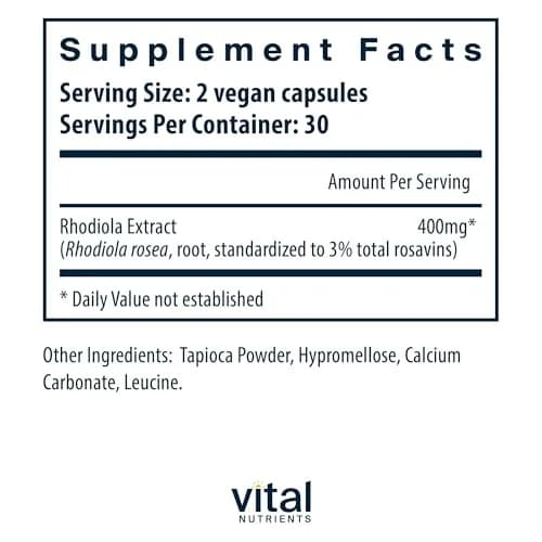 Vital Nutrients Rhodiola Rosea 60 Capsules | Adaptogenic Herb for Energy & Stress Support thumbnail 2