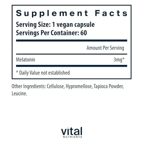 Vital Nutrients Melatonin 3mg | Vegan Sleep Support Capsules for Natural Sleep Cycle thumbnail 2