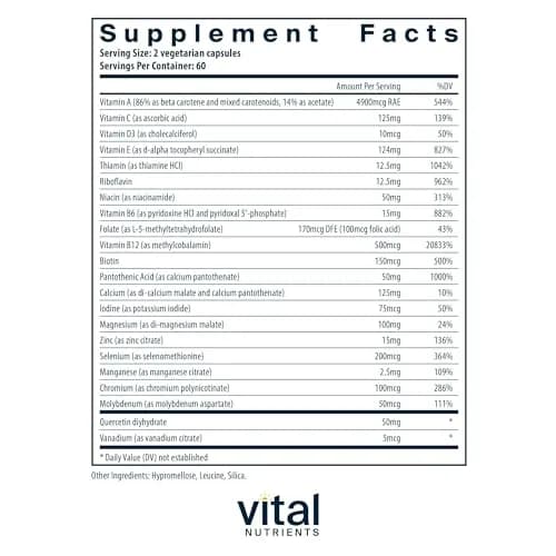 Vital Nutrients Multi-Nutrients 5 Ultra Antioxidant Formula, 120 Capsules | No Iron, Copper, Boron | Supports Immunity & General Nutrition thumbnail 2