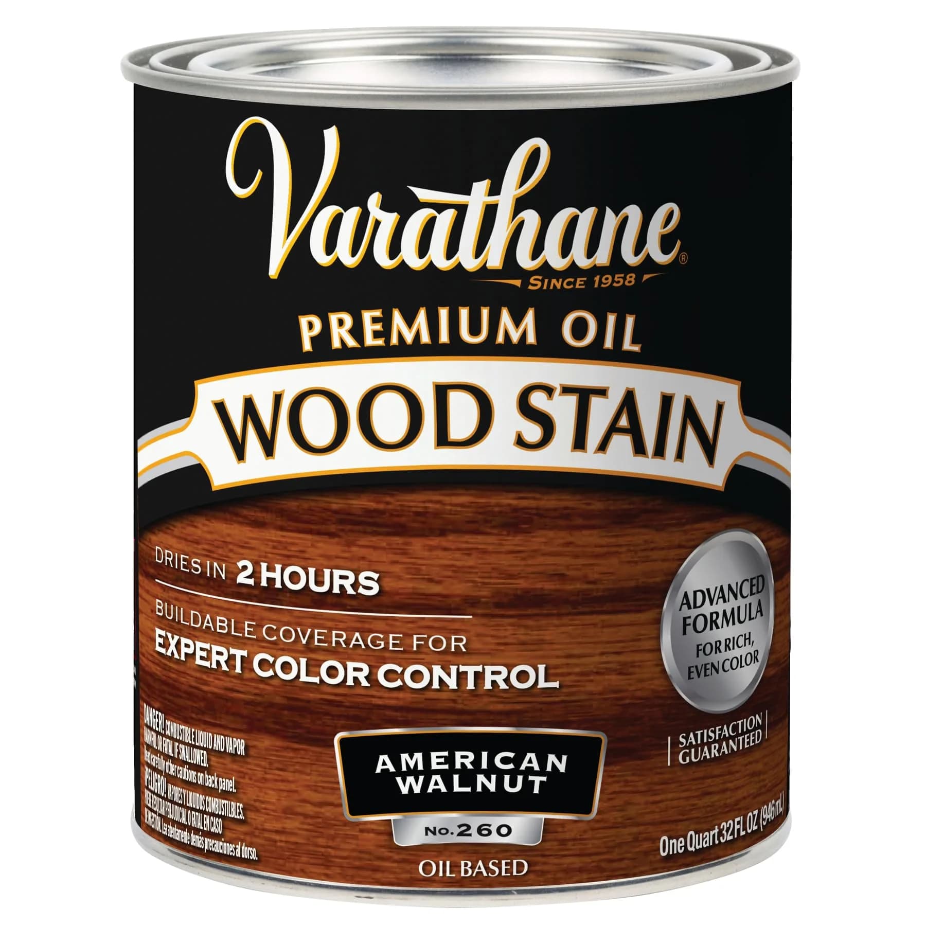 Varathane Premium Wood Stain Quart American Walnut | Oil-Based Interior Wood Finish - main product image