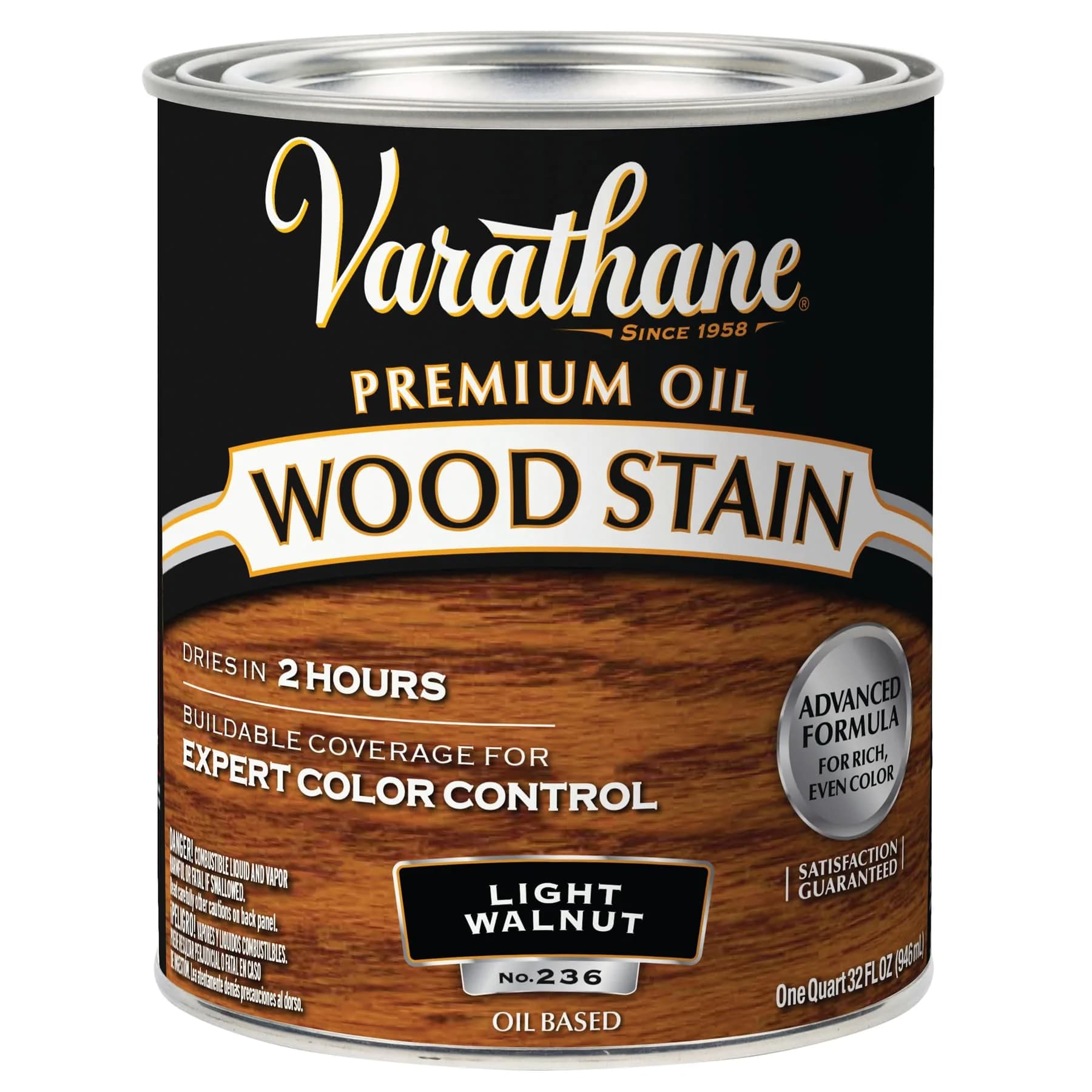 Varathane Light Walnut Oil-Based Wood Stain Quart (32 Fl Oz) | Rich Translucent Color for Interior Wood - main product image