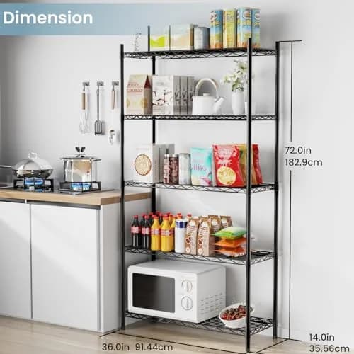 Whitmor 5-Wire Shelving Unit, Metal Storage Shelves, Heavy Duty, Easy Assembly 36"L x 14"W x 72"H thumbnail 3