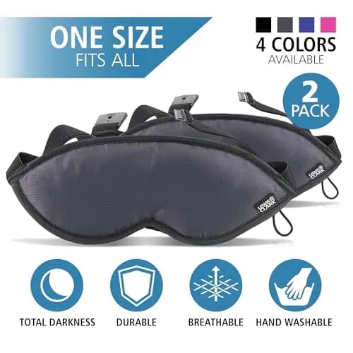 Lewis N. Clark Comfort Sleep Mask | Eye Mask for Travel | Breathable & Light Blocking | 2 Pack | Black thumbnail 2