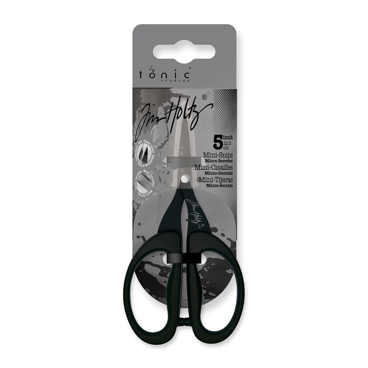 Tonic Studios Tim Holtz 5 Inch Mini Snips Scissors 12.7 cm (5 Inch) | Micro Serrated Titanium Blade for Precision Crafting — 5" Right Handed