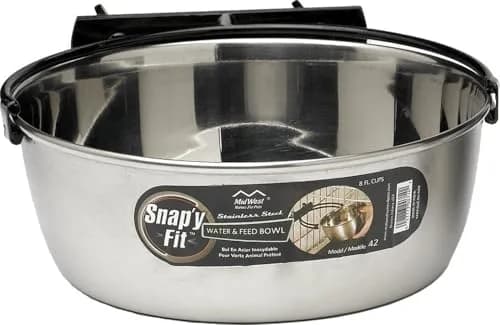 MidWest Homes for Pets Snap'y Fit Stainless Steel Food or Water Bowl 2 Quarts (8 Cups) | Mounts to Wire Crates, No-Tip Design thumbnail 1