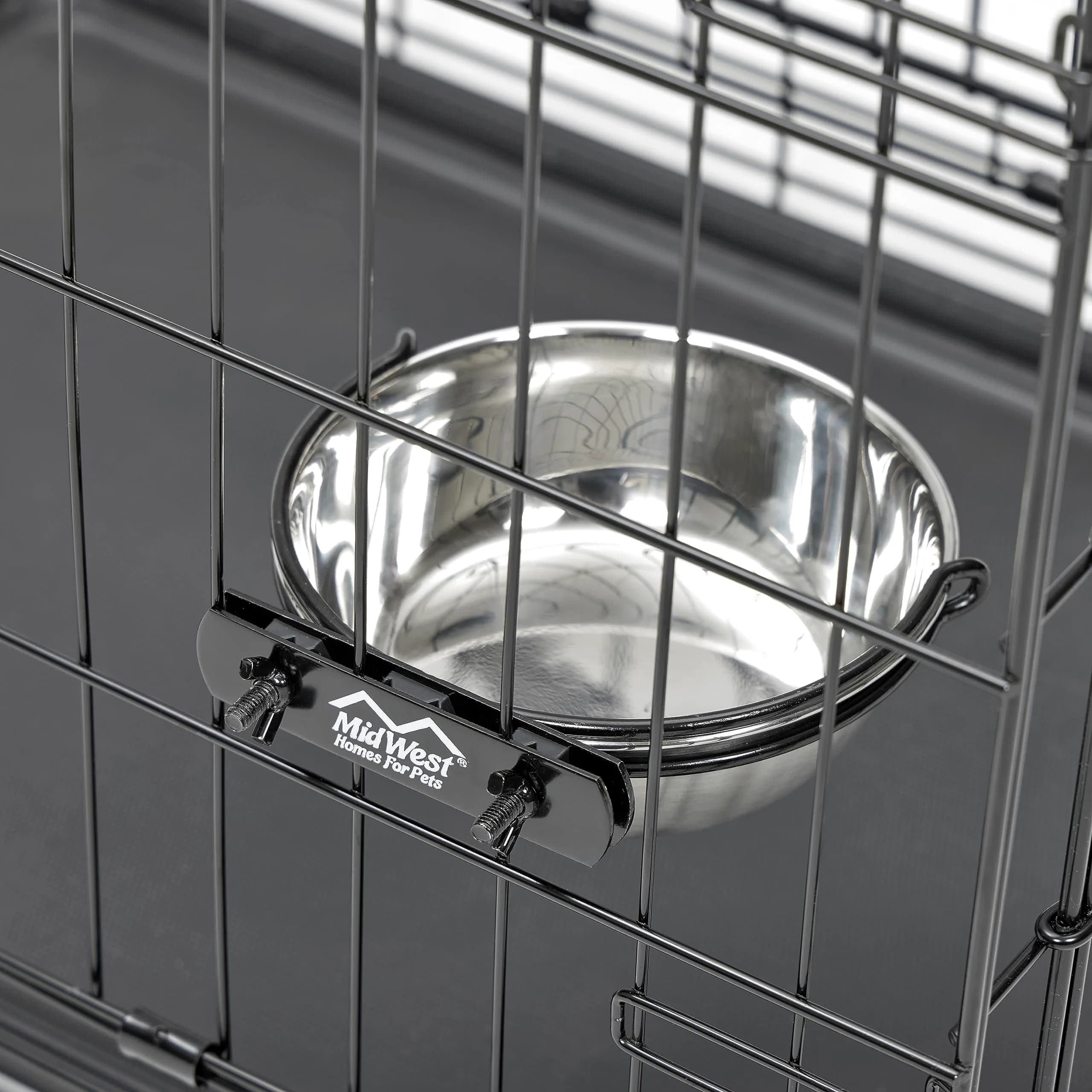 MidWest Homes for Pets Snap'y Fit Stainless Steel Food or Water Bowl 2 Quarts (8 Cups) | Mounts to Wire Crates, No-Tip Design - view 2