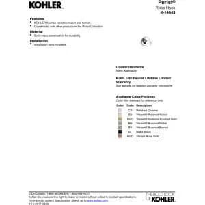 Kohler Purist Robe Hook Polished Chrome | Solid Brass Construction for Durability and Reliability - view 2