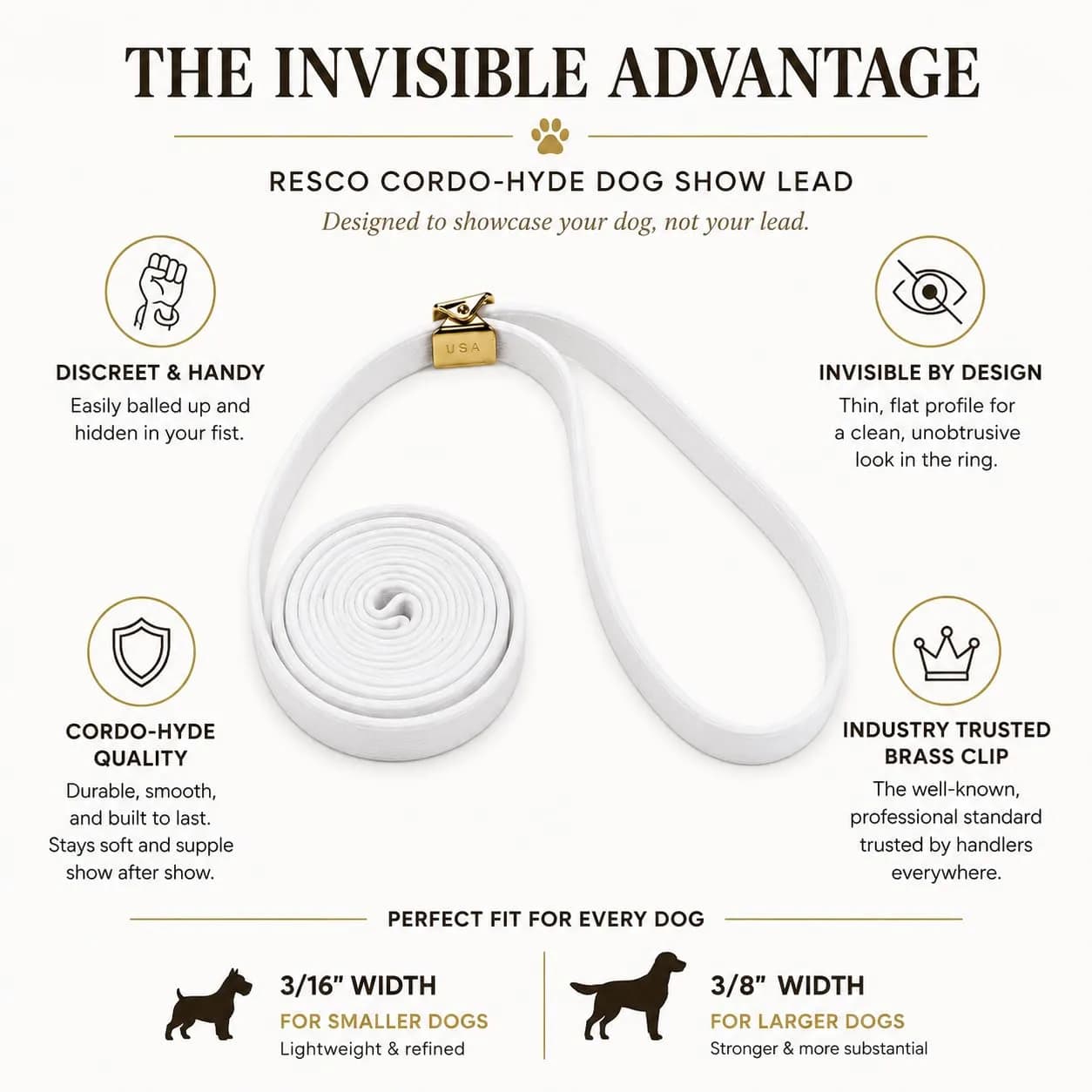 Resco Cordo-Hyde Dog Show Lead for Conformation, Thin (3/16"), Black | Professional Show Ring Lead — Tan / Wide (3/8") thumbnail 2