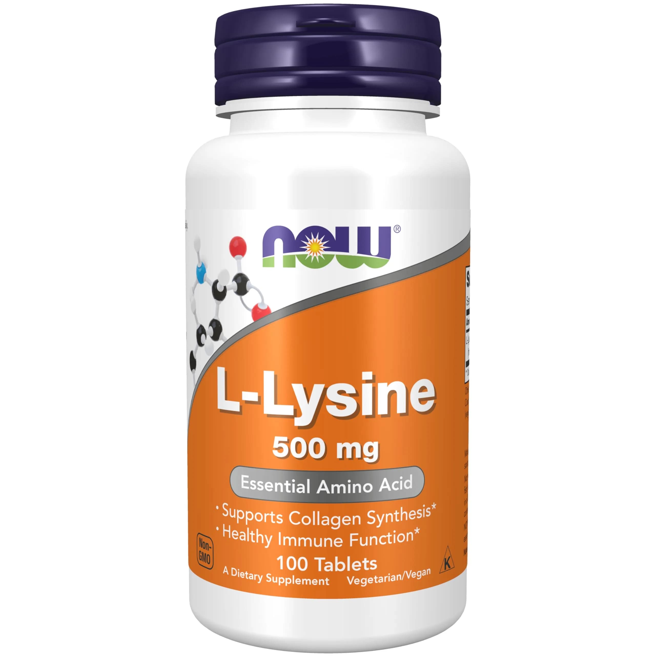 NOW Supplements, L-Lysine 500 mg, Amino Acid, 100 Tabs | Supports Collagen & Immune Function