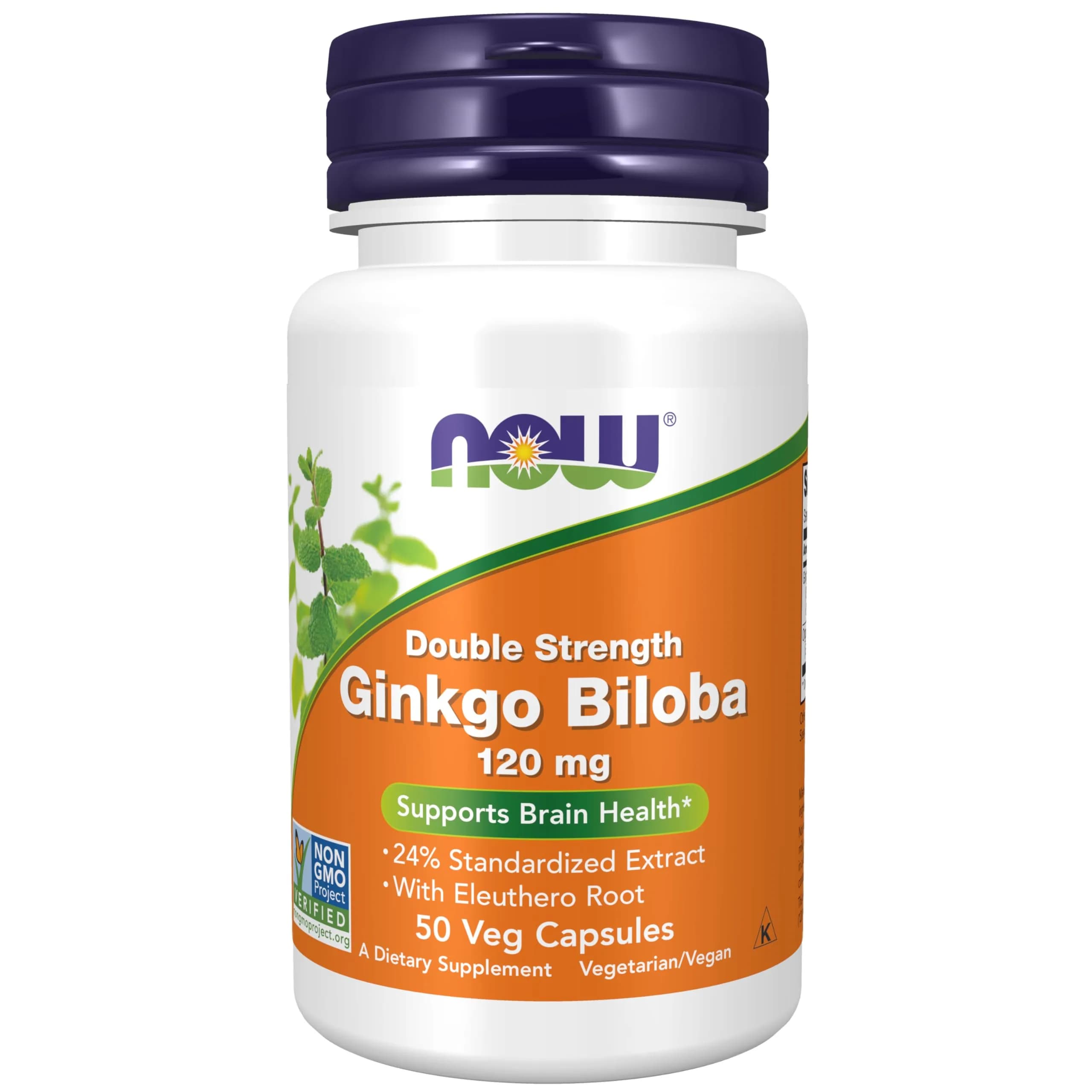 NOW Supplements Ginkgo Biloba 120 mg Double Strength 50 Veg Caps | Supports Brain Health & Memory