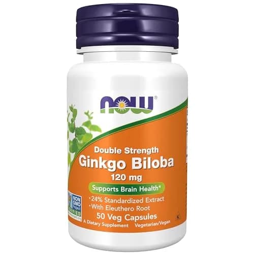 NOW Supplements Ginkgo Biloba 120 mg Double Strength 50 Veg Caps | Supports Brain Health & Memory thumbnail 1