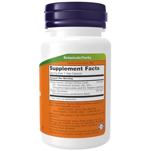 NOW Supplements Ginkgo Biloba 120 mg Double Strength 50 Veg Caps | Supports Brain Health & Memory thumbnail 2