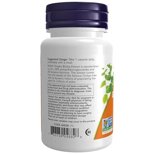 NOW Supplements Ginkgo Biloba 120 mg Double Strength 50 Veg Caps | Supports Brain Health & Memory thumbnail 3