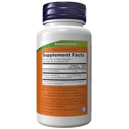 NOW Supplements American Ginseng Extract 100 Veg Caps | Adaptogenic Herb for Energy & Focus thumbnail 2