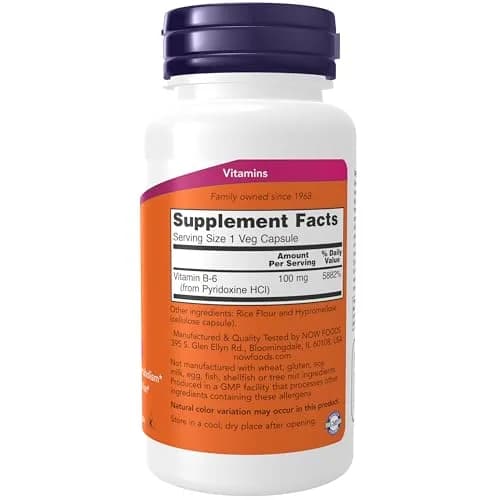 Now Foods B-6 100mg 100 Capsules | Supports Nervous System & Metabolism thumbnail 2