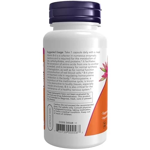 Now Foods B-6 100mg 100 Capsules | Supports Nervous System & Metabolism thumbnail 3