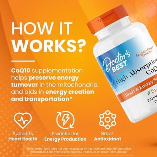 Doctor's Best High Absorption CoQ10 with BioPerine 100 mg 60 SoFtgels | Heart Health & Energy Production thumbnail 3