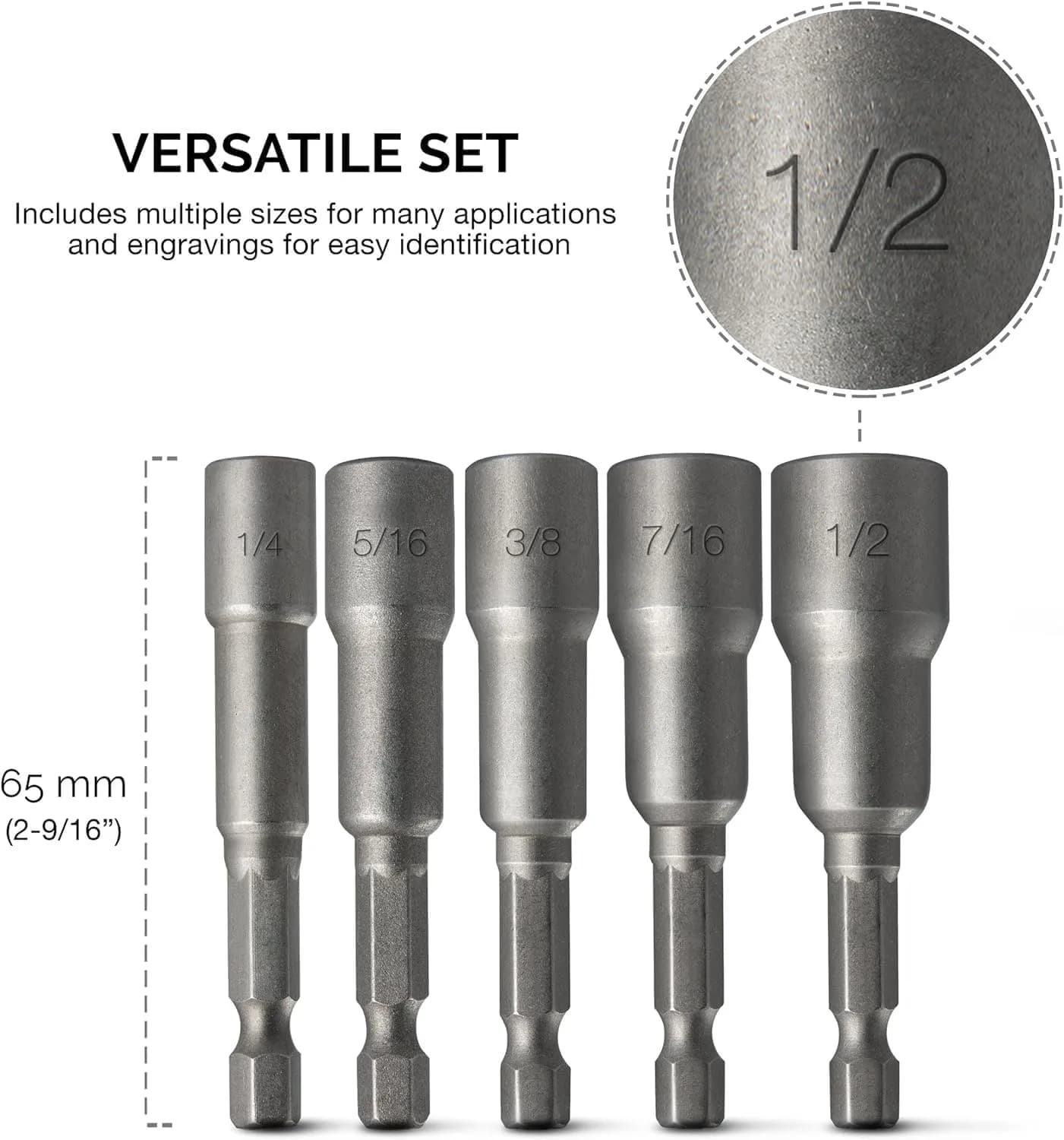 NEIKO 10066A Magnetic Nut Driver Set 5 Piece SAE 1/4" to 1/2" | Cr-V Steel - view 5