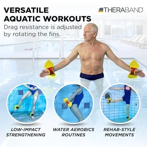 THERABAND Aquafins Aquatic Exercise Kit, 2 Fins, Mesh Bag, Water Aerobics | Low Impact Full Body Resistance thumbnail 5