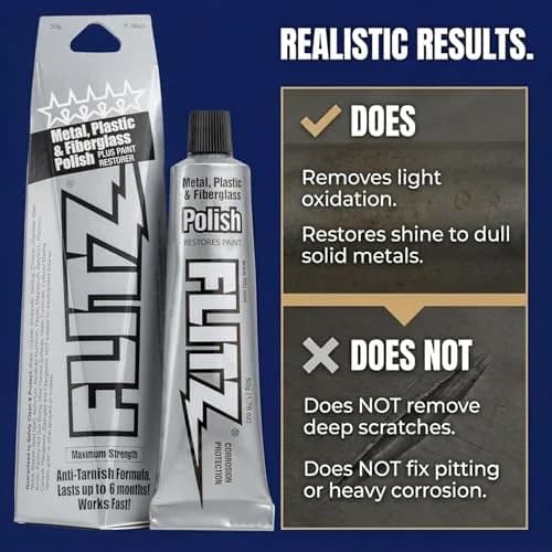 Flitz Metal Polish Paste 1.76oz | Non-Abrasive Light Oxidation Remover for Solid Metals thumbnail 6