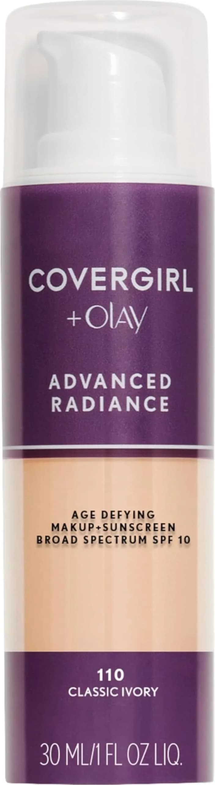COVERGIRL Advanced Radiance Age-Defying Liquid Foundation 110 Classic Ivory | Youthful, Radiant Coverage — 110 Classic Ivory