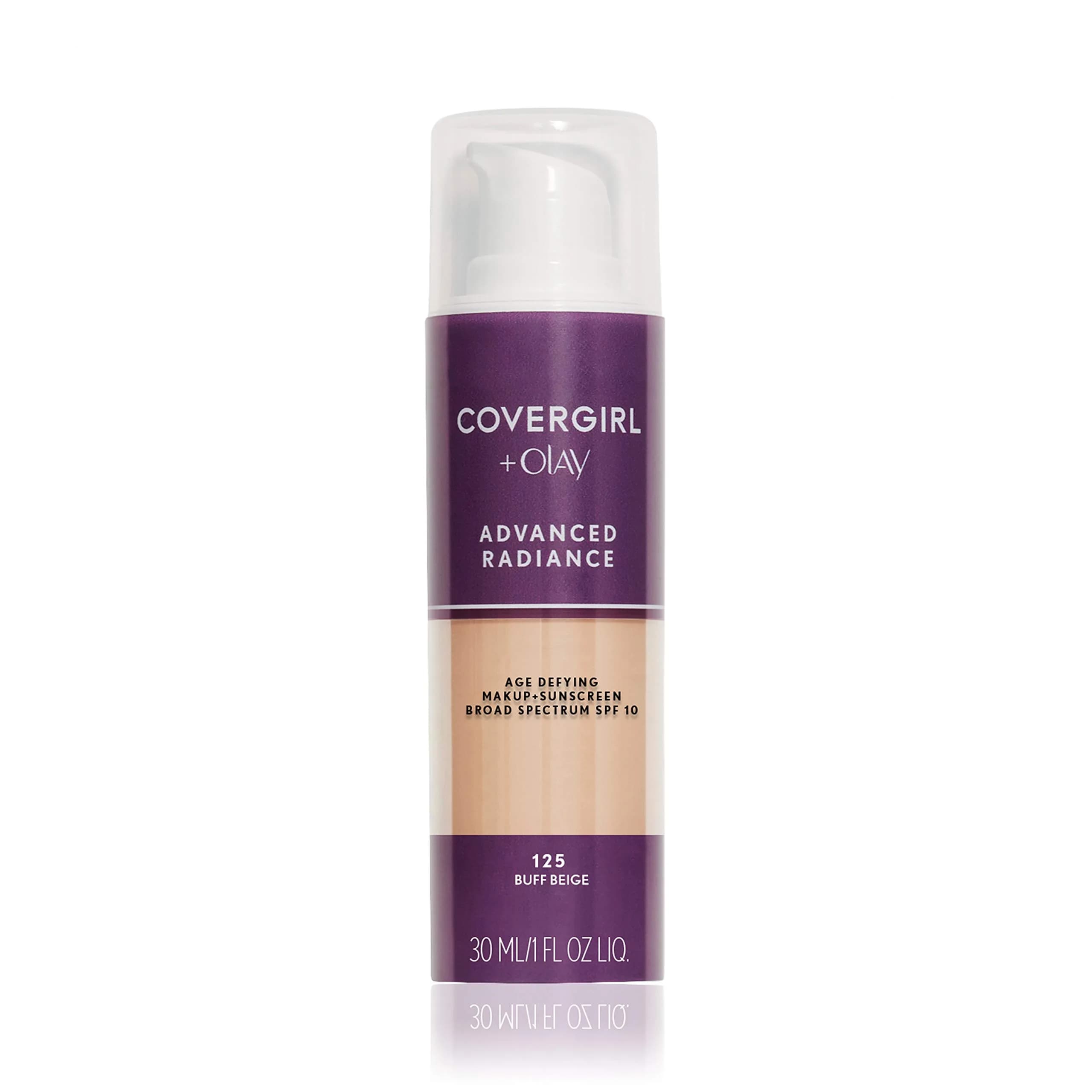COVERGIRL Advanced Radiance Age-Defying Foundation Makeup, Buff Beige, 1 oz | Youthful Radiance & Fine Line Coverage — 125 Buff Beige