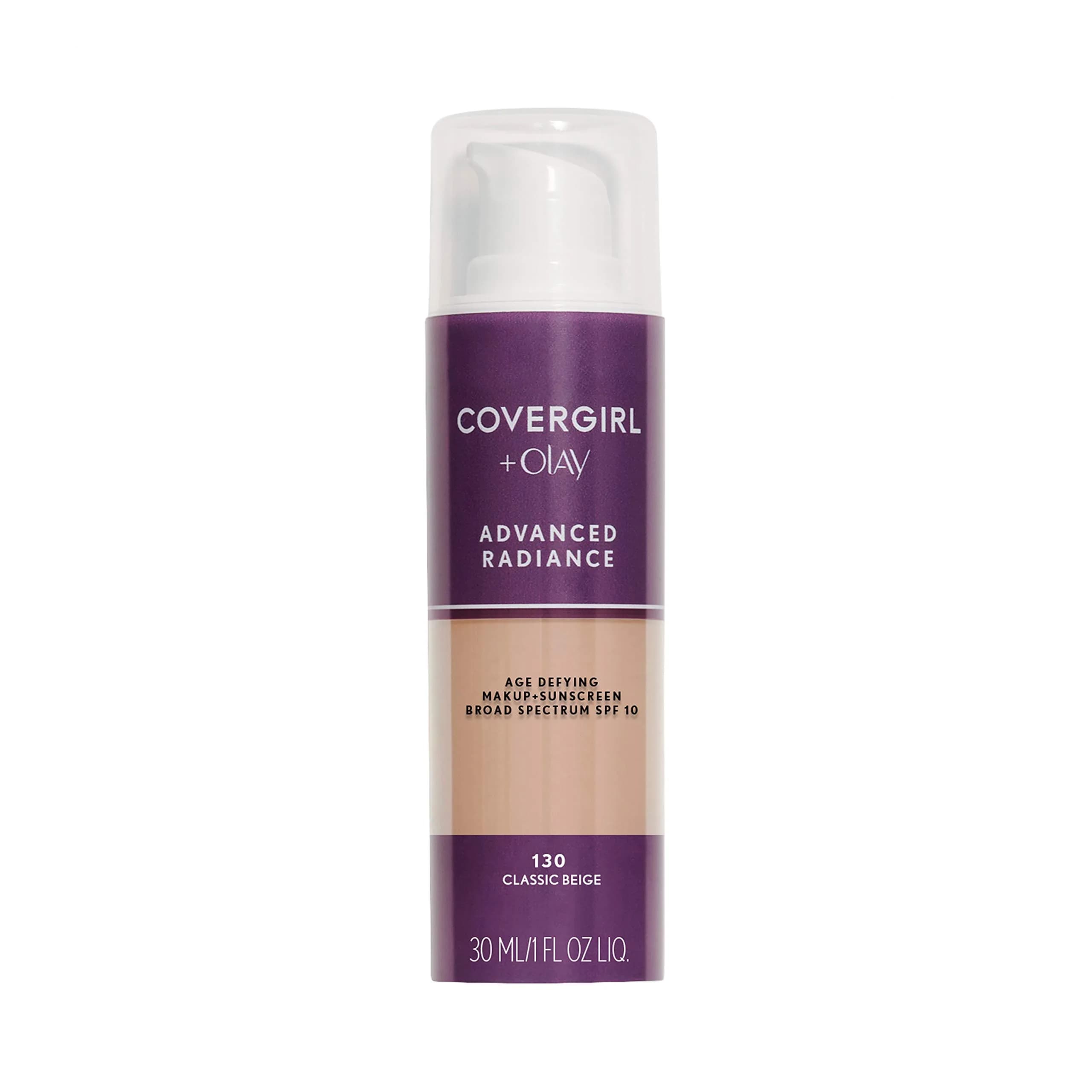 COVERGIRL Advanced Radiance Age-Defying Foundation Makeup, Classic Beige, 1 oz | Youthful Radiance & Flawless Finish — 130 Classic Beige