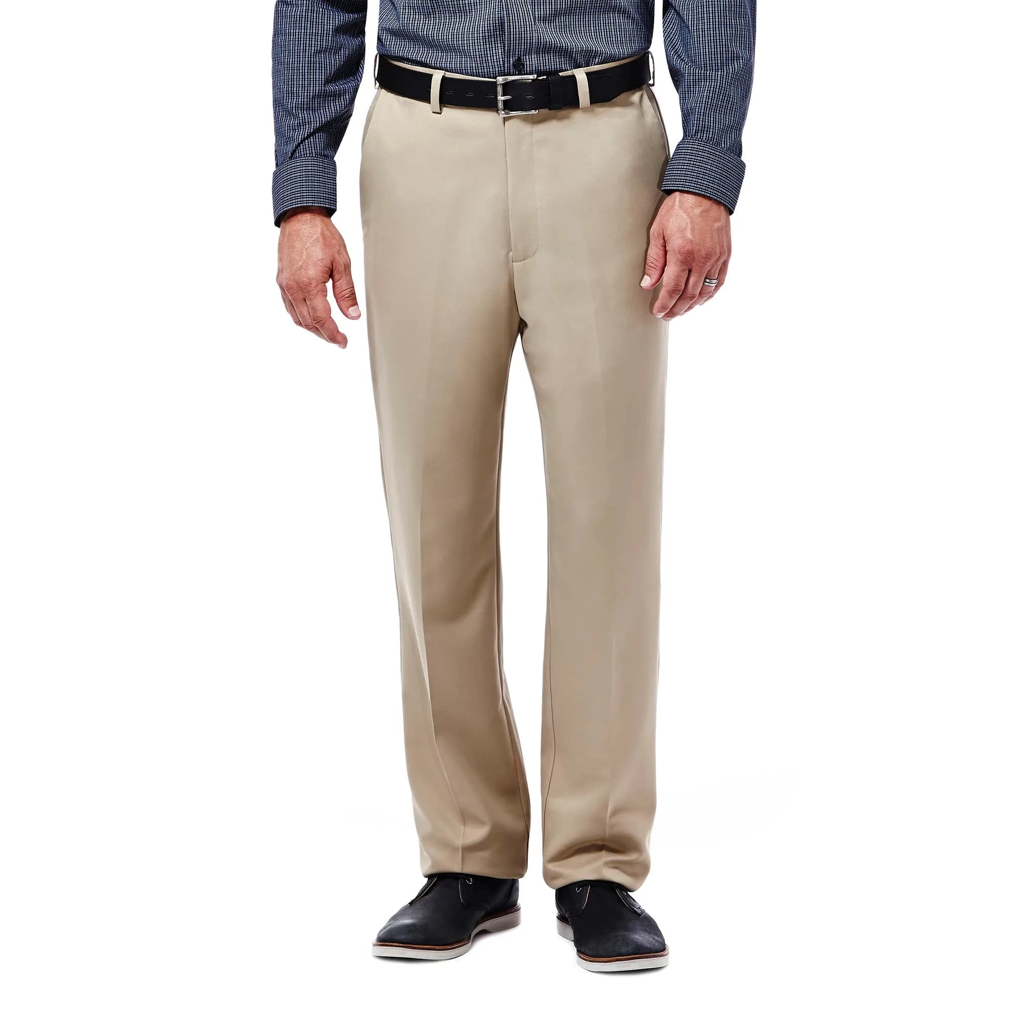 Haggar Mens Cool 18 Classic Fit Flat Front Pants 38W x 30L | Wrinkle-Resistant, Moisture Wicking, No-Iron