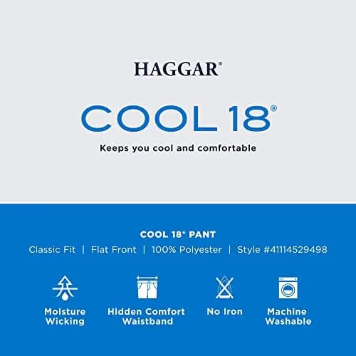 Haggar Mens Cool 18 Classic Fit Flat Front Pants 38W x 30L | Wrinkle-Resistant, Moisture Wicking, No-Iron thumbnail 5