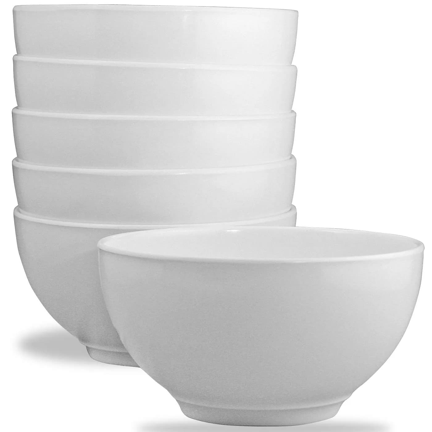 Reston Lloyd 16 oz Melamine Cereal Bowls Set of 6 | BPA Free, Break-Resistant, Dishwasher Safe — White