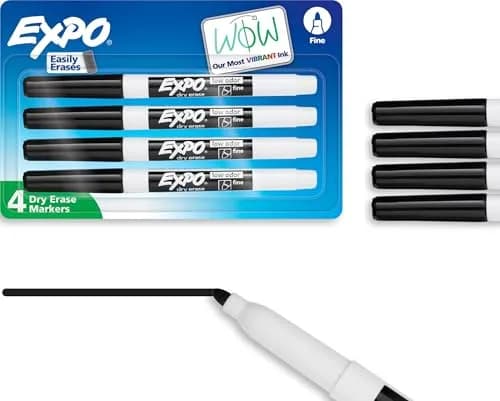 EXPO Low Odor Dry Erase Markers, Fine Tip, Black, 4 Count | Smooth Ink Flow thumbnail 1