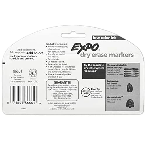 EXPO Low Odor Dry Erase Markers, Fine Tip, Black, 4 Count | Smooth Ink Flow thumbnail 9