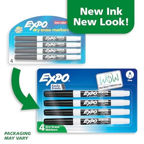 EXPO Low Odor Dry Erase Markers, Fine Tip, Black, 4 Count | Smooth Ink Flow thumbnail 2
