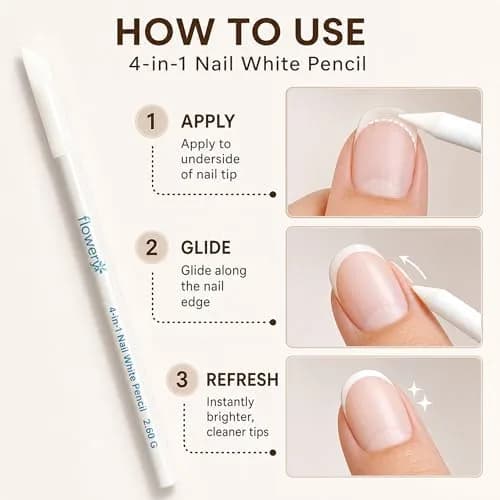 Flowery White Nail Pencil – Under Nail Whitener & Cuticle Pusher for Natural French Manicure Look thumbnail 4