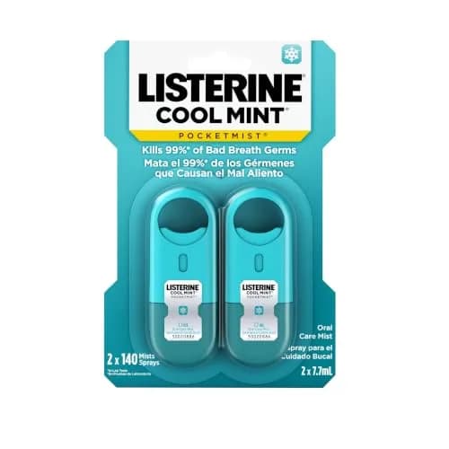 Listerine Cool Mint Pocketmist Oral Care Mist 7.7 ml (0.26 Fl Oz) | Kills 99% Bad Breath Germs — 0.26 Fl Oz / Cool Mint