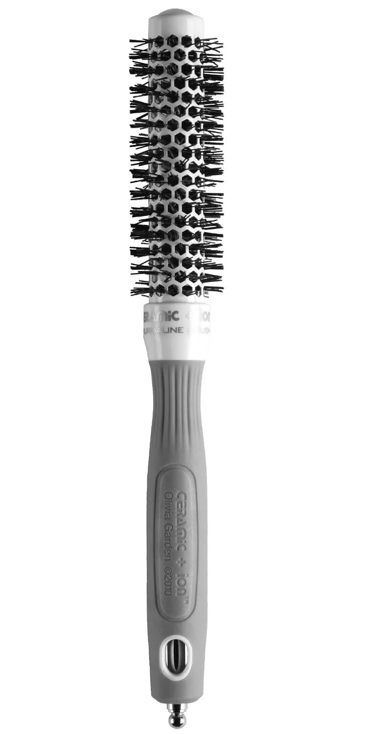 Olivia Garden Ceramic + Ion Round Thermal Hair Brush 19mm (0.75") | Professional Blowout Brush for Normal to Thick Hair — White/Grey