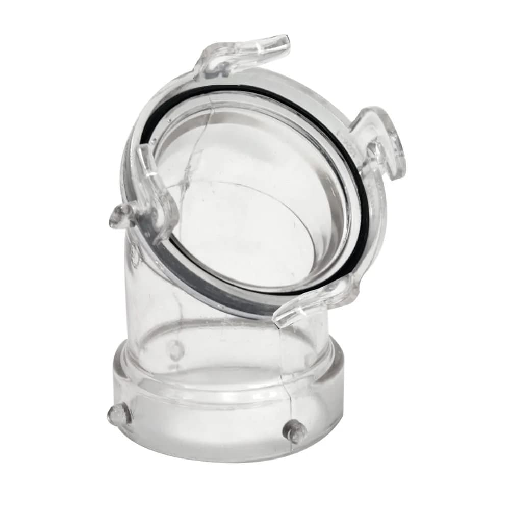 Valterra 1218.103 T1026-1 45° Clearview Adapter with 3" Bay Lug | Angled Hose Connection for RV Waste Water — Clear